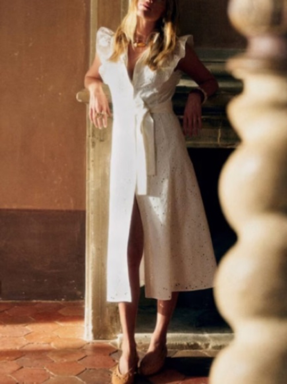 Sézane America White Eyelet Midi Dress 10